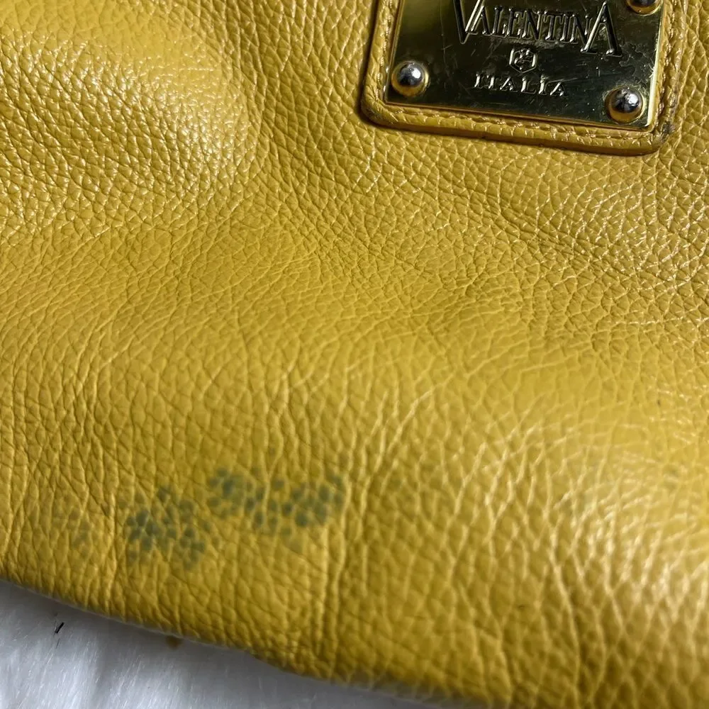 Valentina Italia pebble leather yellow mustard slouch hobo shoulder bag